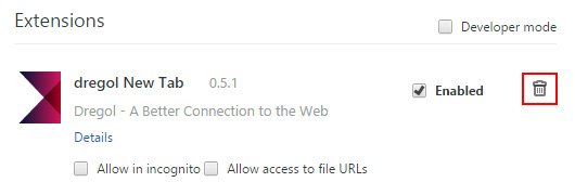 Delete Dregol from Chrome extensions