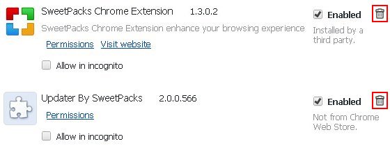 Delete Sweetpacks extensions from Chrome