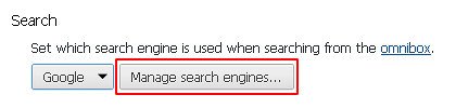 Click Manage search engines