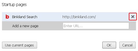 Remove Binkiland.com from Chrome's startup pages