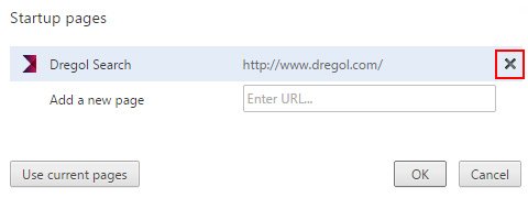 Remove Dregol Search from Chrome's startup pages