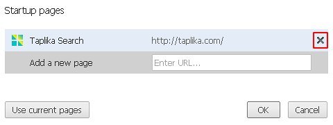 Remove Taplika from Chrome's startup pages