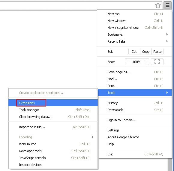 Enter Extensions interface in Chrome