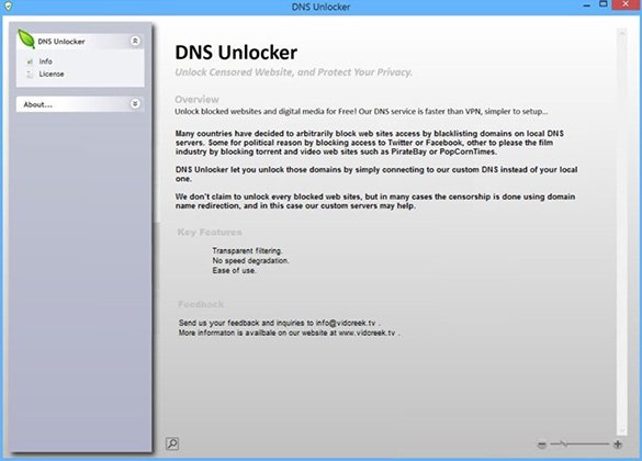 DNS Unlocker console containing no allusion to ad injection