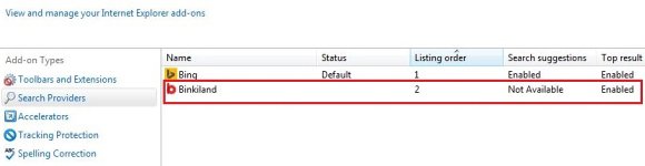 Eliminate Binkiland from IE search providers