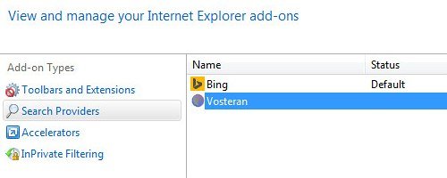 Eliminate Vosteran from IE search providers