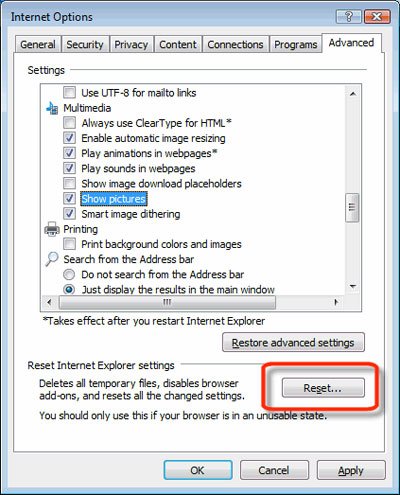 Reset Internet Explorer