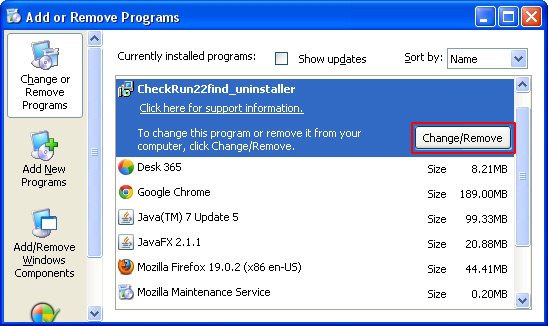 Uninstall 22find related software