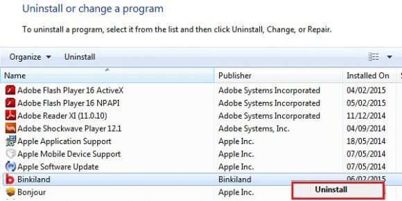 Uninstall Binkiland