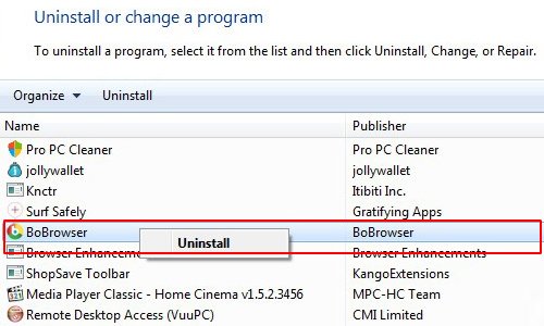 Uninstall BoBrowser