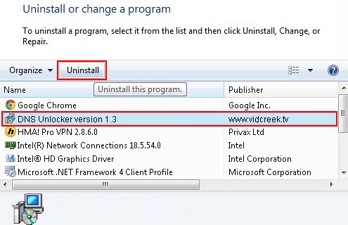 Uninstall DNS Unlocker