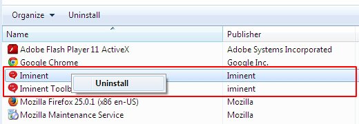 Uninstall Iminent and Iminent Toolbar