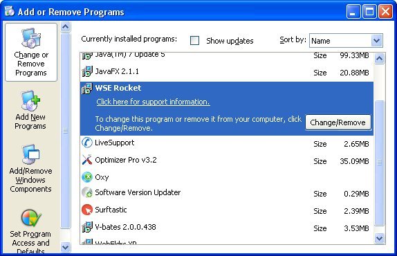 Uninstall Rocket Search related software